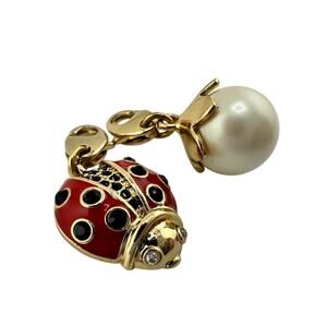 Kate Spade Ladybug Faux Pearl Crystal Rhinestone Enamel Gold Tone Clip Charms